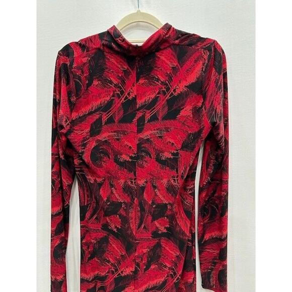 Norma Kamali Womens Dress Printed Faux Wrap Ruched Side Long Sleeve Red Size M - Picture 4 of 9